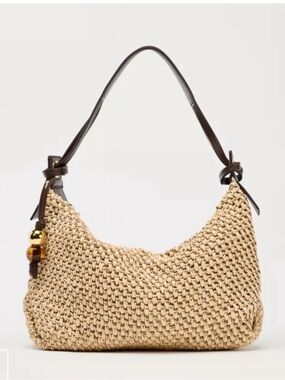 Zara Beige Woven Hobo with Dark Brown Strap
